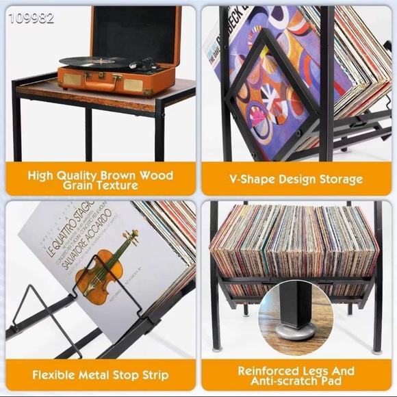 Record Player Stand with Vinyl Storage, Turntable Stand with Record Storage - Picture 6 of 9